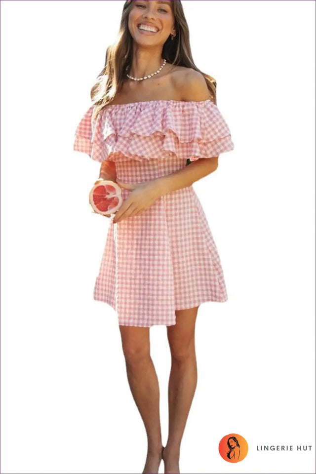 Off Shoulder Gingham Dress - Garden Party Ready