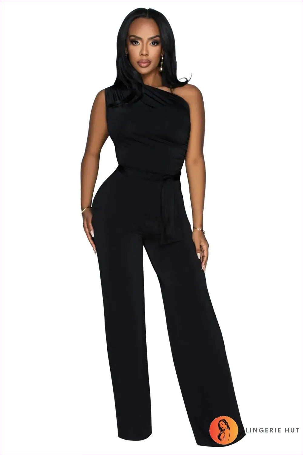 One-shoulder Jumpsuit - Summer Evenings Sorted - s / Black - Lingerie Hut - Cutout • Evening Wear • Formal • Glamour