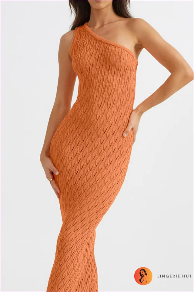 One Shoulder Knitted Maxi Dress with Cutouts - Sculpted Summer Muse