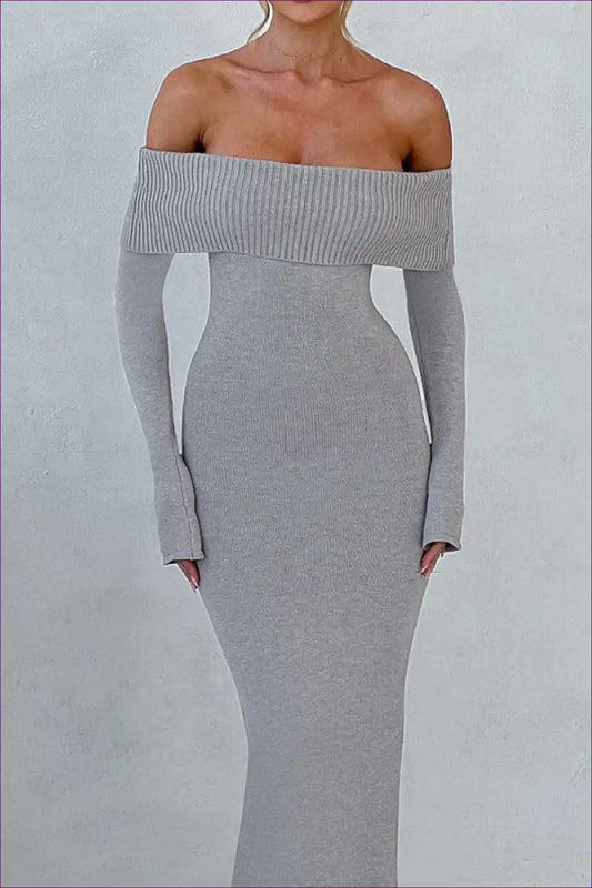 Off Shoulder Knitted Maxi Dress with Split for Day to Night Autumn, Casual, Everyday, just In,
