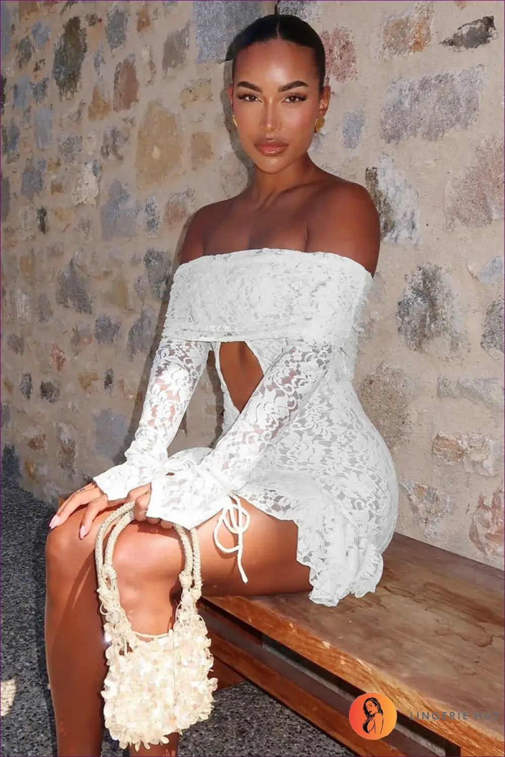 Off-shoulder Lace Mini Dress - Effortless Boho Summer - Dresses - Lingerie Hut - Casual • Cotton • Cutout • Date Night