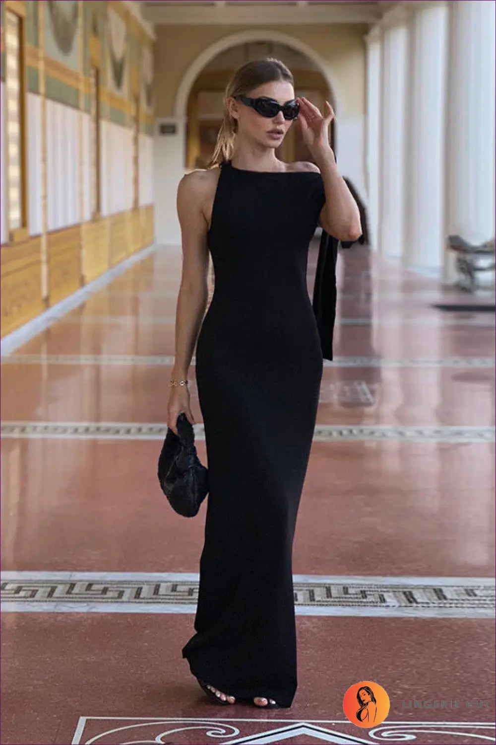 One Shoulder Lace-up Maxi Dress - Asymmetric Bodycon - Clubwear • just in • Lace - Freya