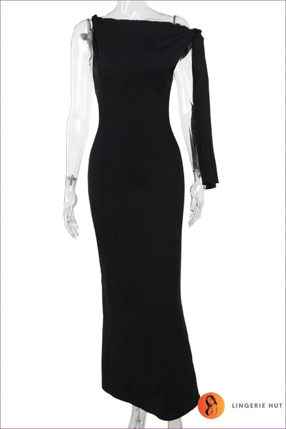 One Shoulder Lace-up Maxi Dress - Asymmetric Bodycon - s / Black - Clubwear • just in • Lace - Freya