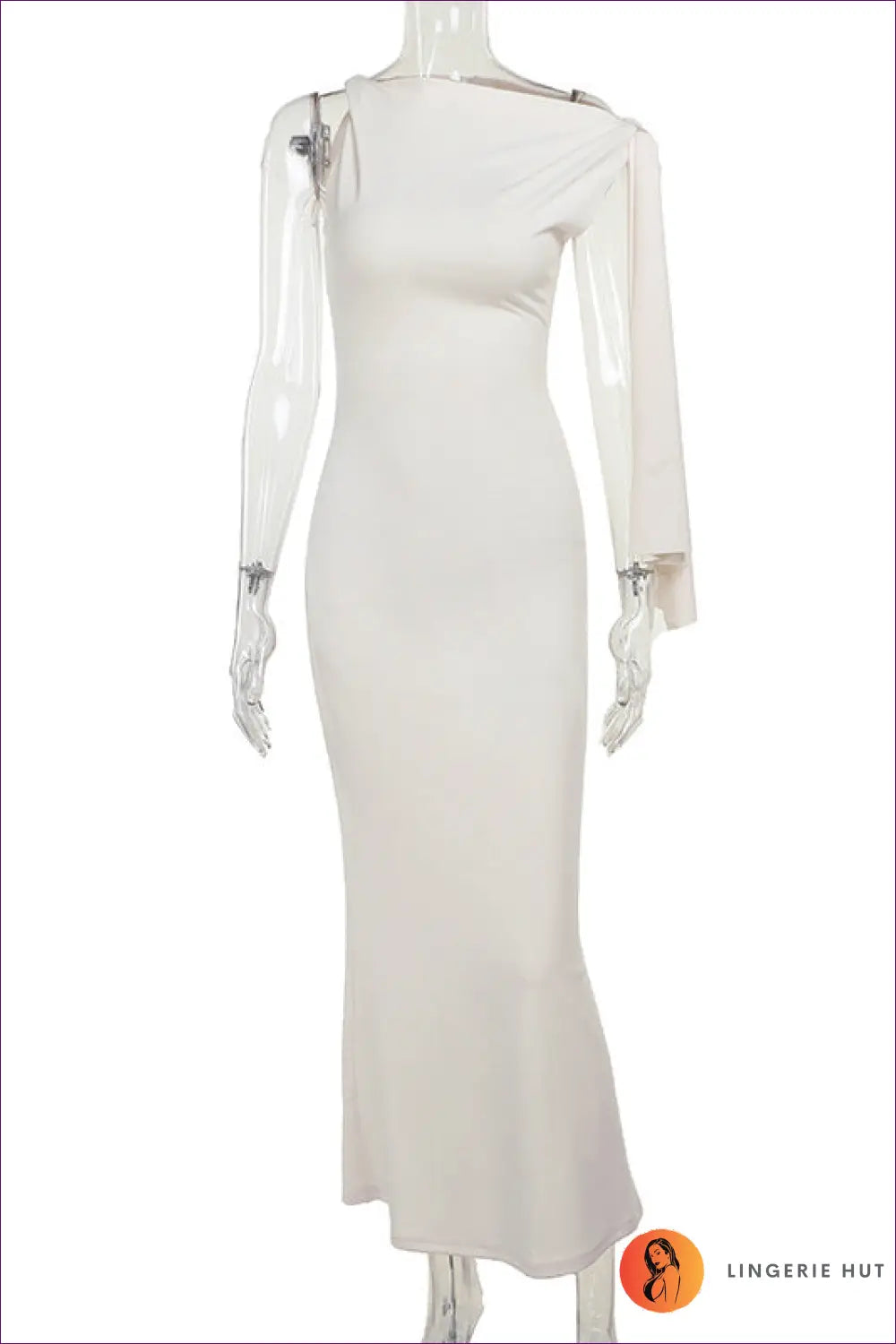 One Shoulder Lace-up Maxi Dress - Asymmetric Bodycon - s / Light Apricot - Clubwear • just in • Lace - Freya