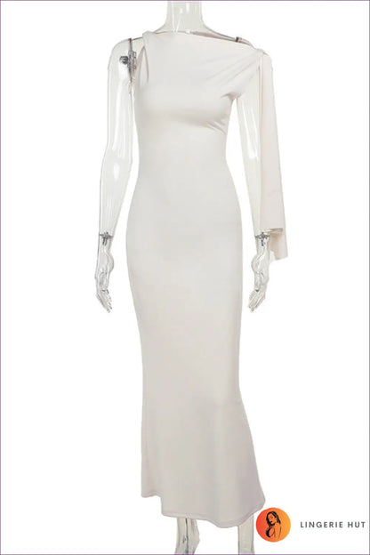 One Shoulder Lace-up Maxi Dress - Asymmetric Bodycon - s / Light Apricot - Clubwear • just in • Lace - Freya