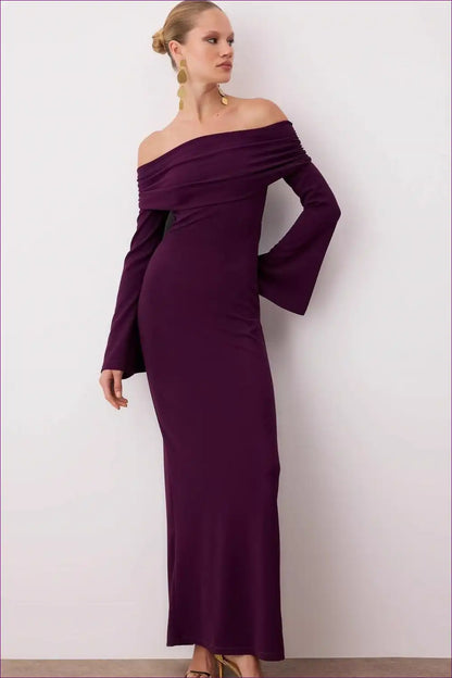 Off Shoulder Maxi Dress with Pleated Bodice - Modern Muse Evenings for Dress, Dresses, Evening Wear,