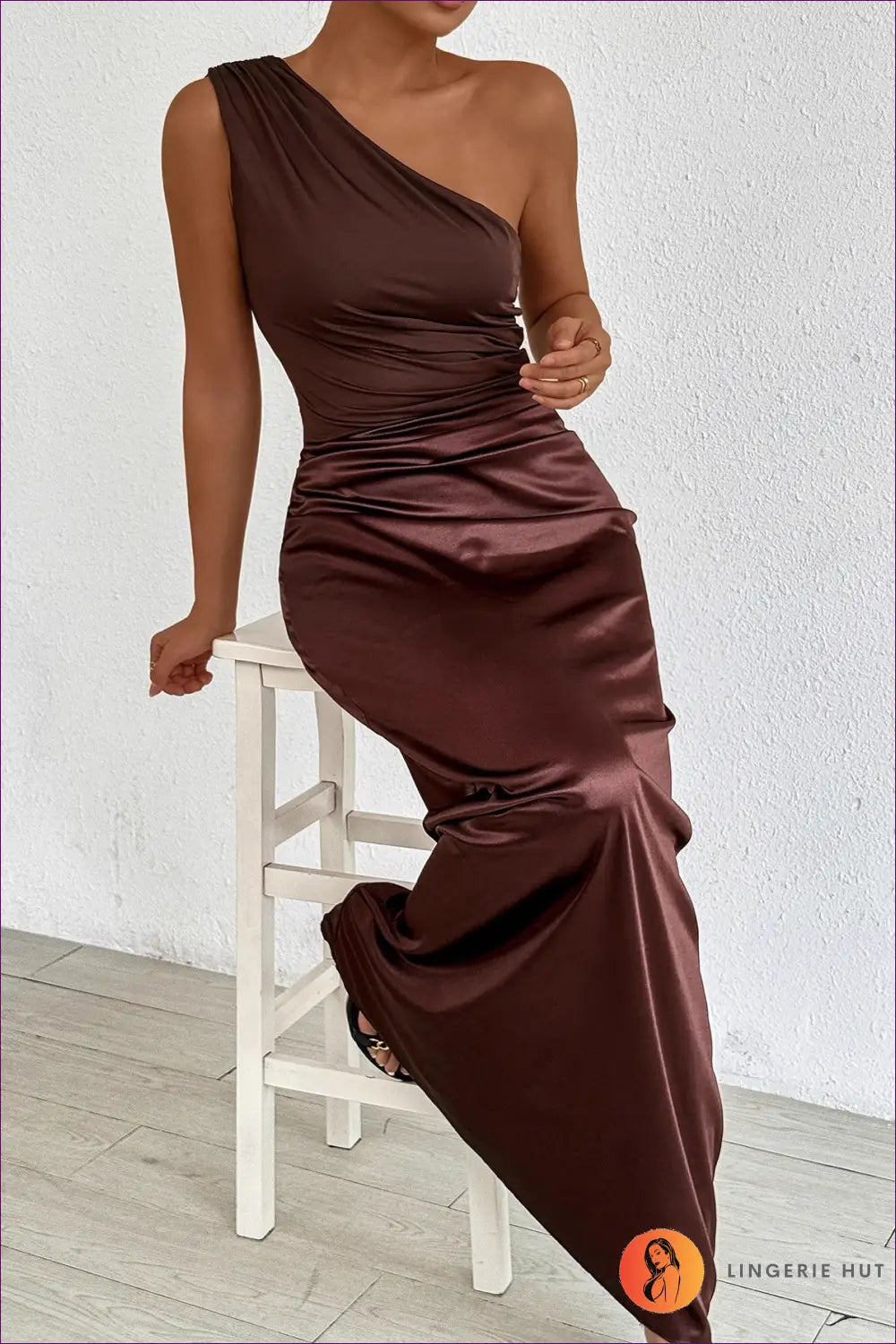 One Shoulder Maxi Dress with Ruched Waist - Elegant Evenings - Dresses - Lingerie Hut - All Season • Backless • Bodycon