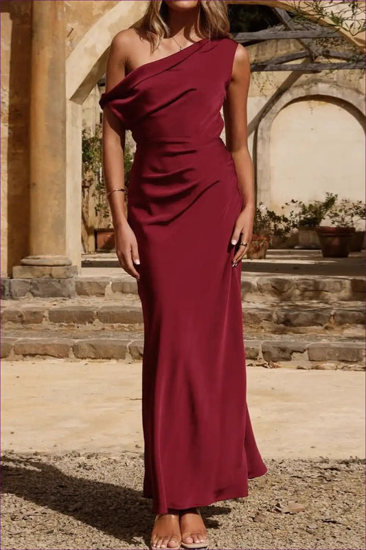 One Shoulder Maxi Dress with Ruched Waist - Formal for Bodycon, Evening Wear, Formal Glamour,