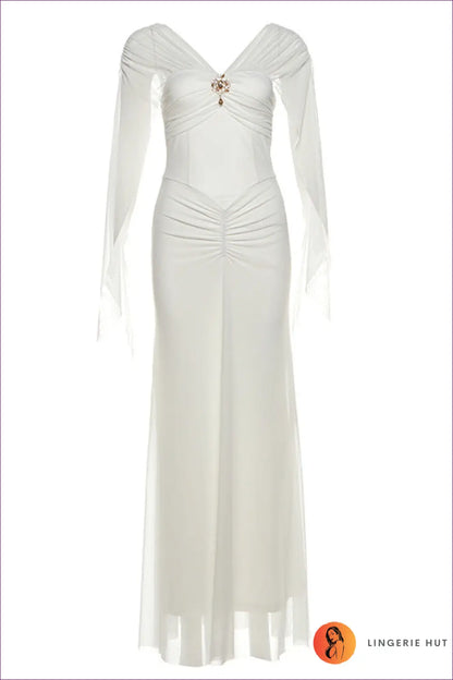 Off Shoulder Maxi Dress with Ruched Waist - Understated Glamour - s / White - Dresses - Lingerie Hut - Backless