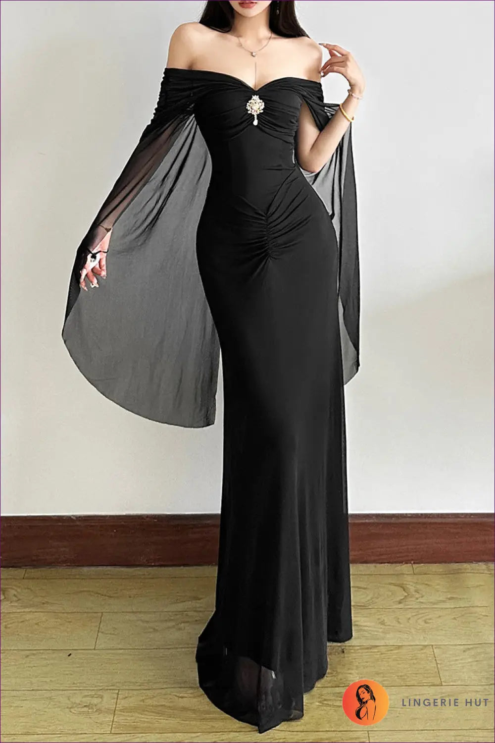 Off Shoulder Maxi Dress with Ruched Waist - Understated Glamour - Dresses - Lingerie Hut - Backless • Bodycon • Evening