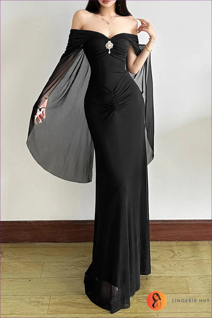 Off Shoulder Maxi Dress with Ruched Waist - Understated Glamour - Dresses - Lingerie Hut - Backless • Bodycon • Evening