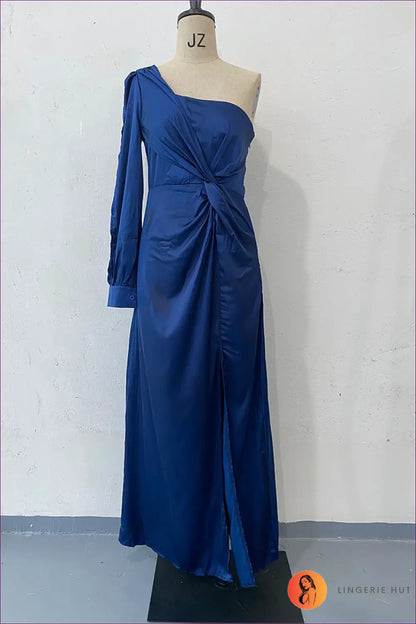 One Shoulder Maxi Dress with Side Slit - Effortless Elegance - s / Blue - Dresses - Lingerie Hut - A-line • Autumn