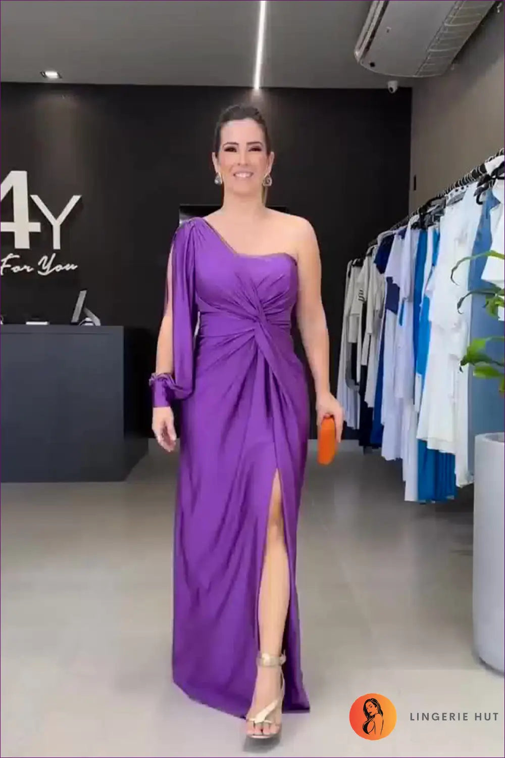 One Shoulder Maxi Dress with Side Slit - Effortless Elegance - s / Purple - Dresses - Lingerie Hut - A-line • Autumn