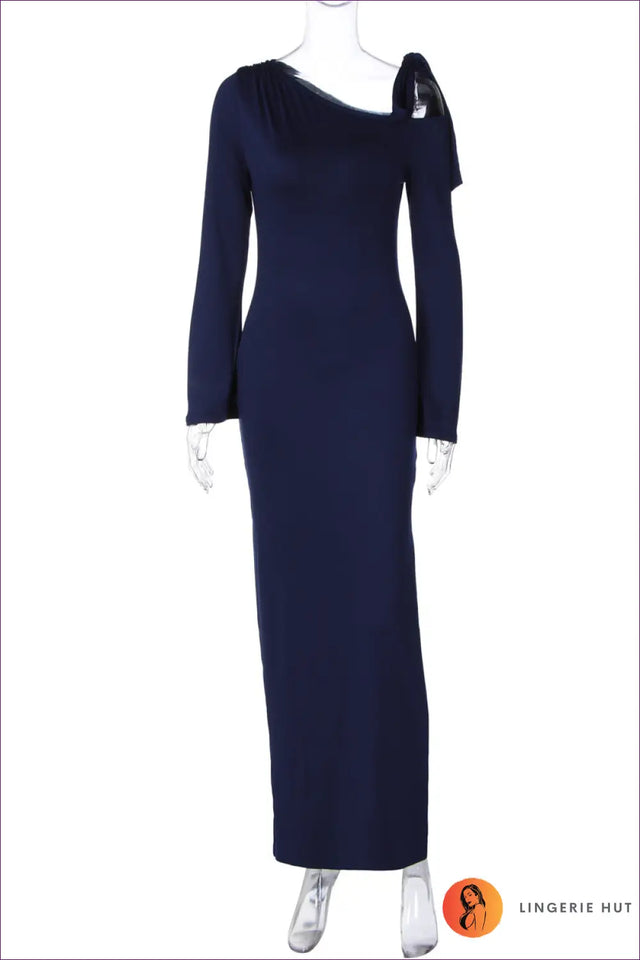 Asymmetric Long Sleeve Maxi Dress - Effortless Drama