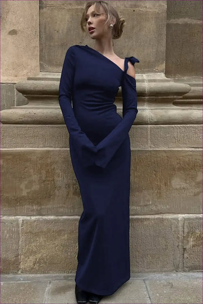 Off Shoulder Maxi Dress with Waist Tie and Split - Effortless Drama for Autumn, Bodycon, Everyday, just In,