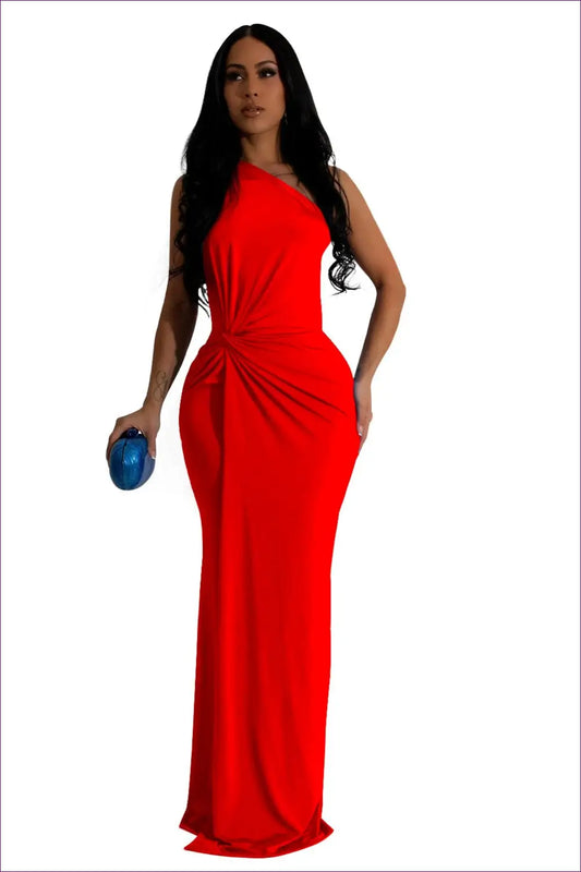One Shoulder Maxi Evening Dress - Understated Glamour - s / Red - Dresses - Lingerie Hut - Backless • Cutout • Evening