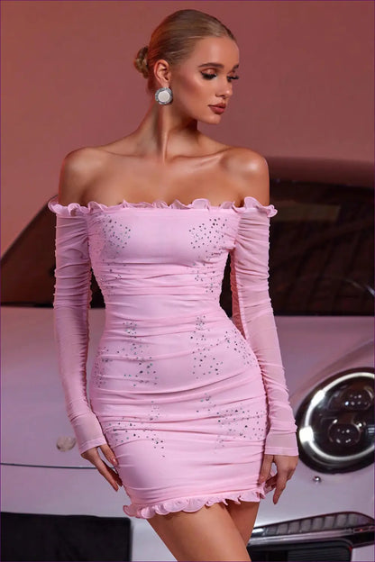 Off Shoulder Mesh Bodycon Mini Dress - Cocktail Glamour Mood - Dresses - Lingerie Hut - Clubwear • Evening Wear