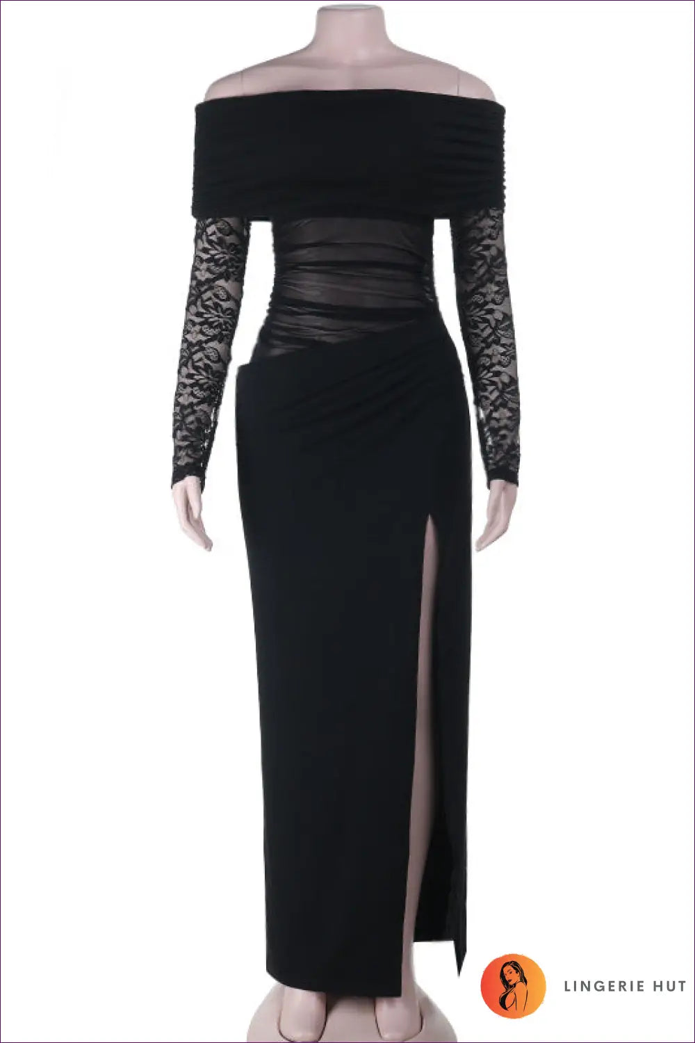 Off Shoulder Mesh Maxi Dress - Evening Glamour Redefined - s / Black - Dresses - Clothing • Lace • Lingerie Hut