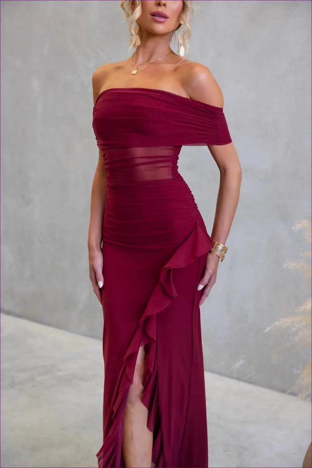 Off Shoulder Mesh Maxi Dress - Summer Evening Glamour