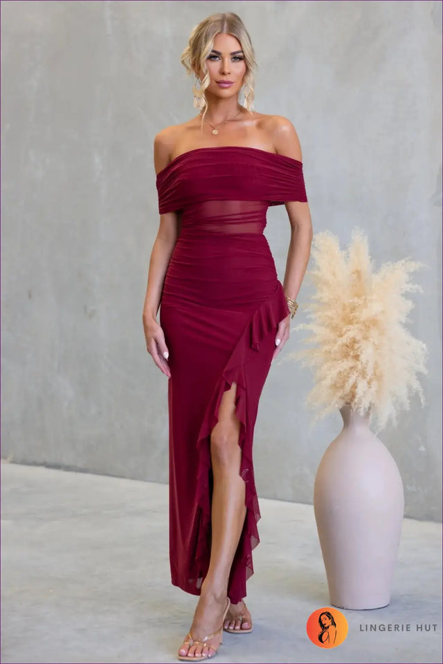 Off Shoulder Mesh Maxi Dress - Summer Evening Glamour