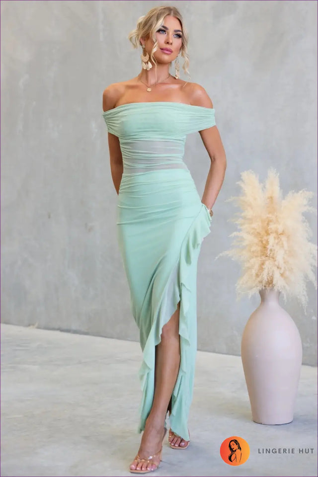 Off Shoulder Mesh Maxi Dress - Summer Evening Glamour