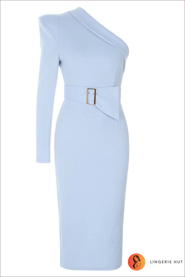 One-Shoulder Midi Dress with Belt Detail - Modern Asymmetry