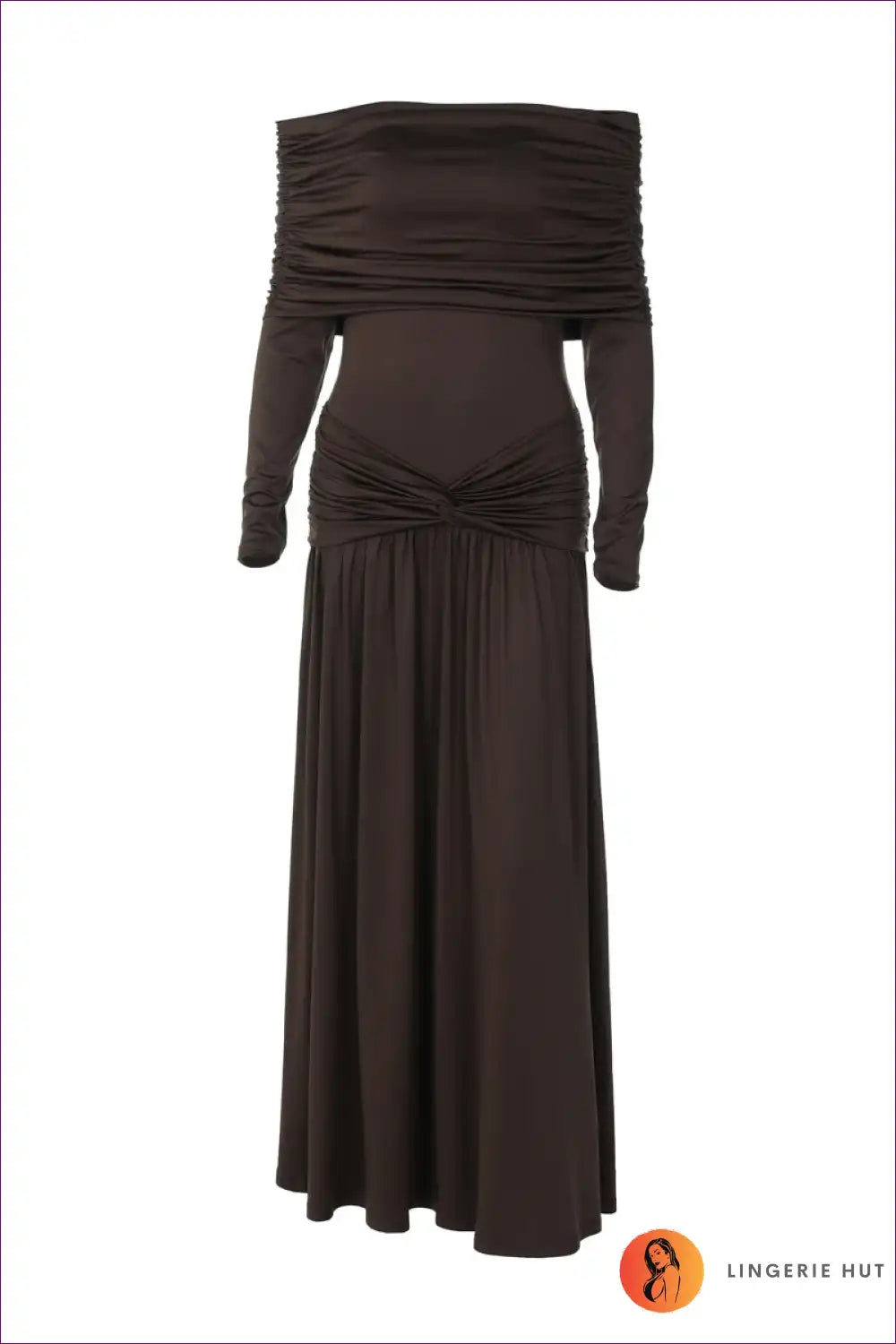 Off Shoulder Pleated Maxi Dress - Effortless Day Elegance for A-line, Autumn, Casual, Everyday, Formal Wear