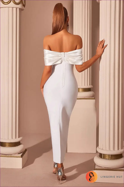 Off-shoulder Rhinestone Bodycon Maxi Dress - Draped Neckline - Elegant • just in • Ladys