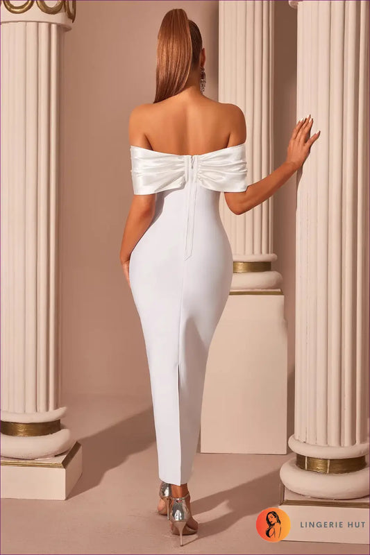 Off-shoulder Rhinestone Bodycon Maxi Dress - Draped Neckline - Elegant • just in • Ladys