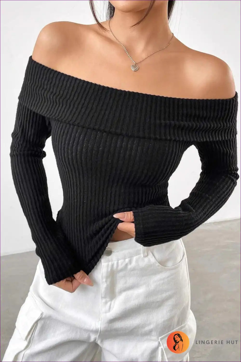 Off-shoulder Ribbed Knit Top - Effortless Everyday Chic for Autumn, Casual, Crop, Everyday,