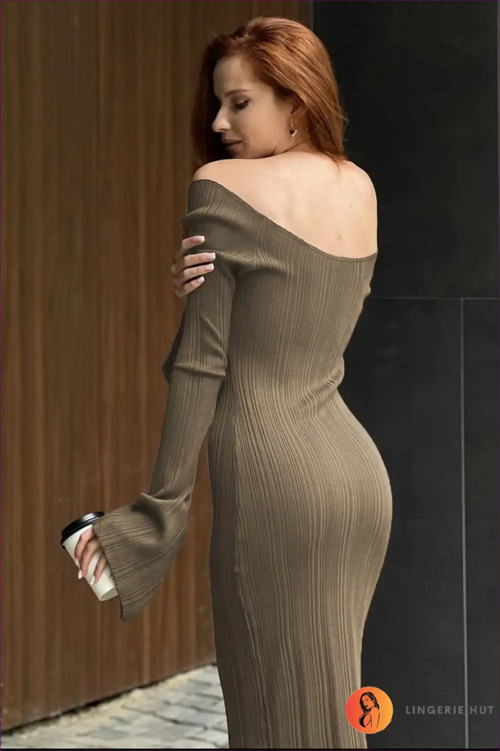 Off Shoulder Ribbed Maxi Dress - Sleek Autumn Evenings for Autumn, Bodycon, Casual, Dresses, Evening Wear