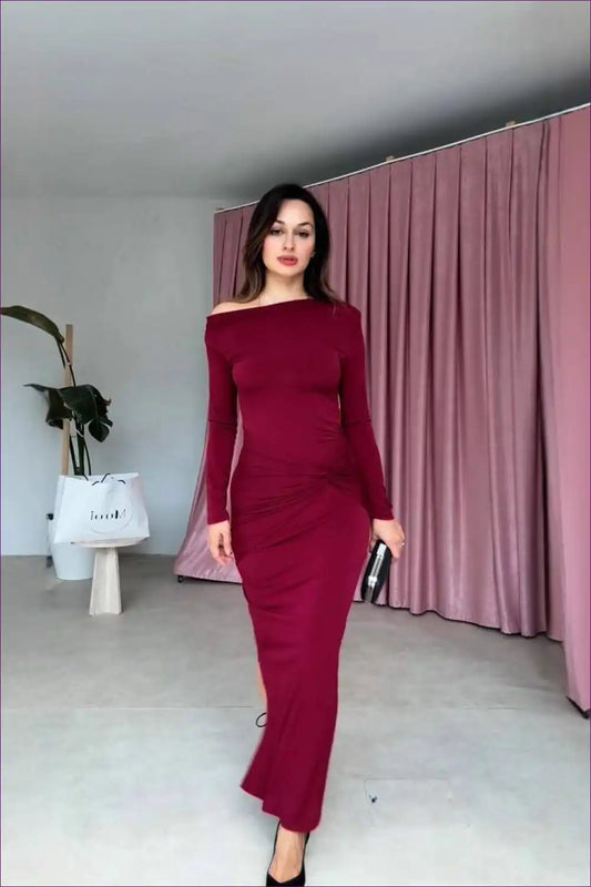 Off-shoulder Ruched Dress with Asymmetric Draping