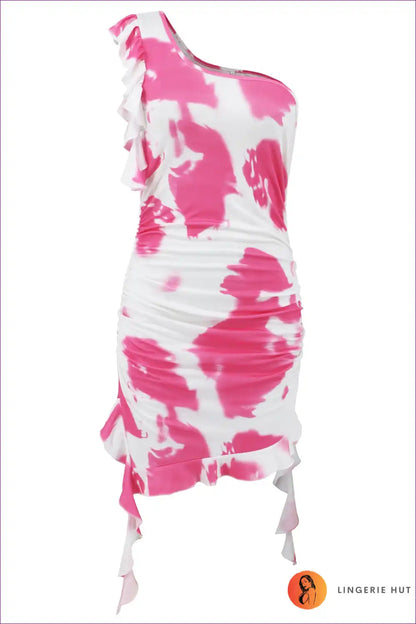 One Shoulder Ruffle Dress with Tie Dye - Playful Party Spirit for Bodycon, Clubwear, Cutout, Date Night,