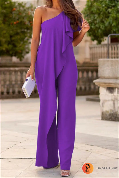One-shoulder Ruffle Jumpsuit - Summer Evenings Sorted - s / Purple - Jumpsuits & Rompers - Lingerie Hut - Bodycon