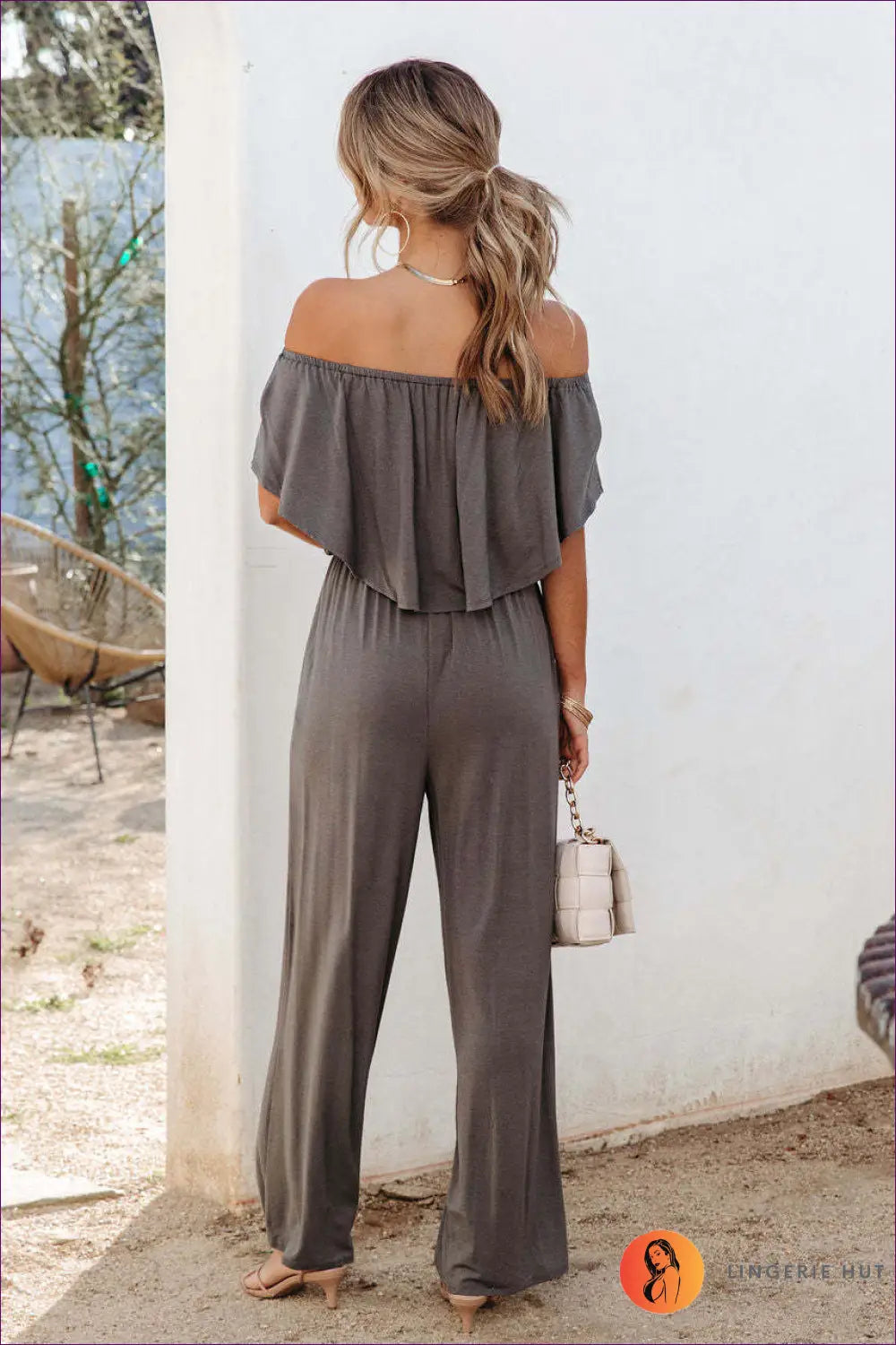 Off-shoulder Ruffle Jumpsuit - Understated Glamour - Jumpsuits & Rompers - Lingerie Hut - All Season • Casual • Cutout