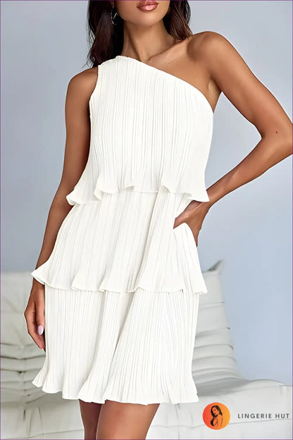 One-shoulder Ruffle Mini Dress - Effortless Summer Glamour - s / White - Dresses - Casual • Evening Wear • Lingerie Hut