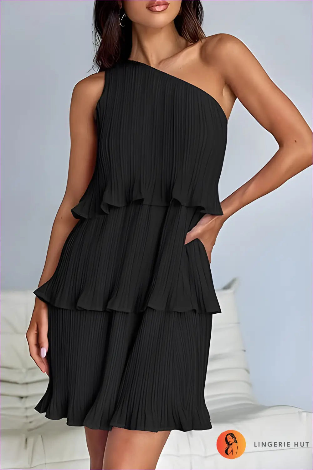 One-shoulder Ruffle Mini Dress - Effortless Summer Glamour - s / Black - Dresses - Casual • Evening Wear • Lingerie Hut