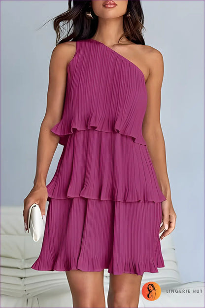 One-shoulder Ruffle Mini Dress - Effortless Summer Glamour - s / Purple - Dresses - Casual • Evening Wear • Lingerie Hut