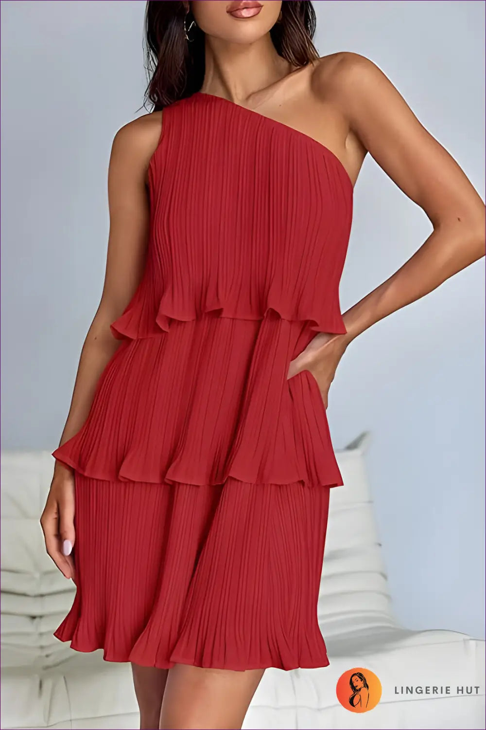 One-shoulder Ruffle Mini Dress - Effortless Summer Glamour - s / Red - Dresses - Casual • Evening Wear • Lingerie Hut