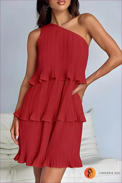 One-shoulder Ruffle Mini Dress - Effortless Summer Glamour - s / Red - Dresses - Casual • Evening Wear • Lingerie Hut