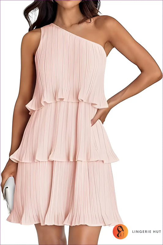 One-shoulder Ruffle Mini Dress - Effortless Summer Glamour - s / Pink - Dresses - Lingerie Hut - Casual • Cutout
