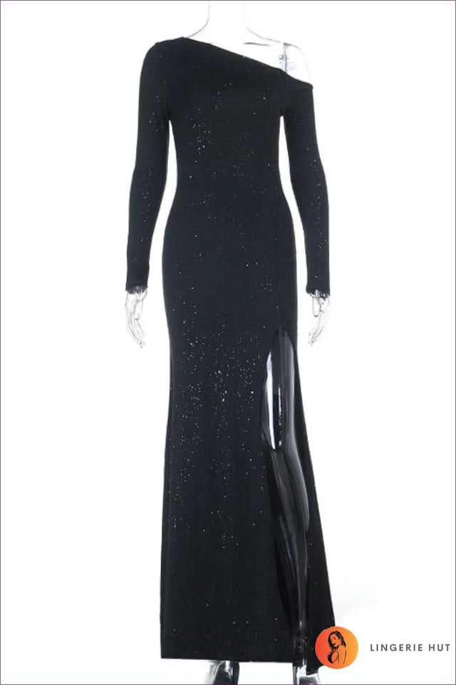 One Shoulder Sequin Maxi Dress with High Slit - Evening Glamour