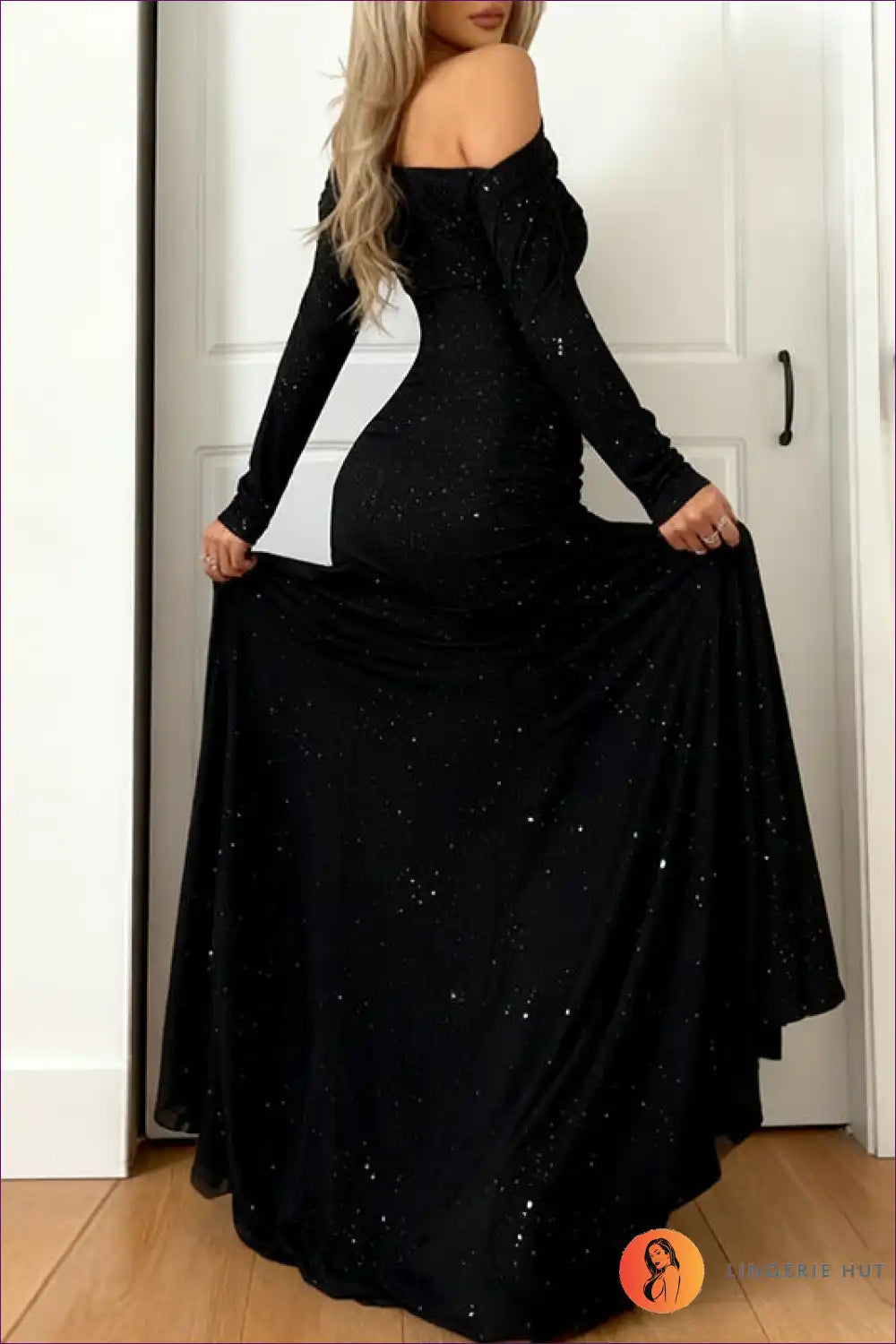 One Shoulder Sequin Maxi Dress with High Slit - Evening Glamour for Evening Wear, Formal Glamour, just In,
