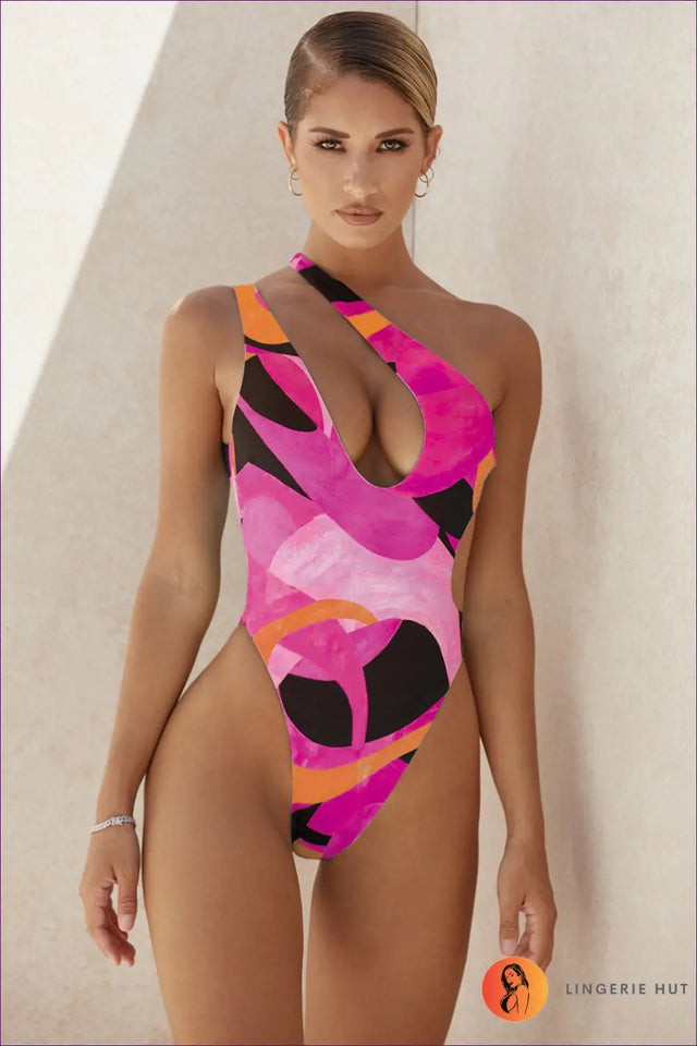 One Shoulder Swimsuit with Cutout - Bold Poolside Energy