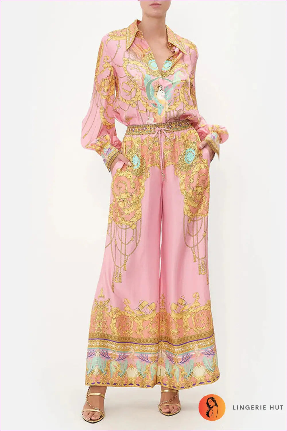 Silk Pyjama Set with Floral Print - Luxe Nights in - s / Pink - Loungewear - Lingerie Hut - All Season • Boho • Casual