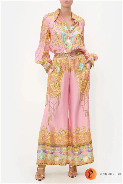 Silk Pyjama Set with Floral Print - Luxe Nights in - s / Pink - Loungewear - Lingerie Hut - All Season • Boho • Casual