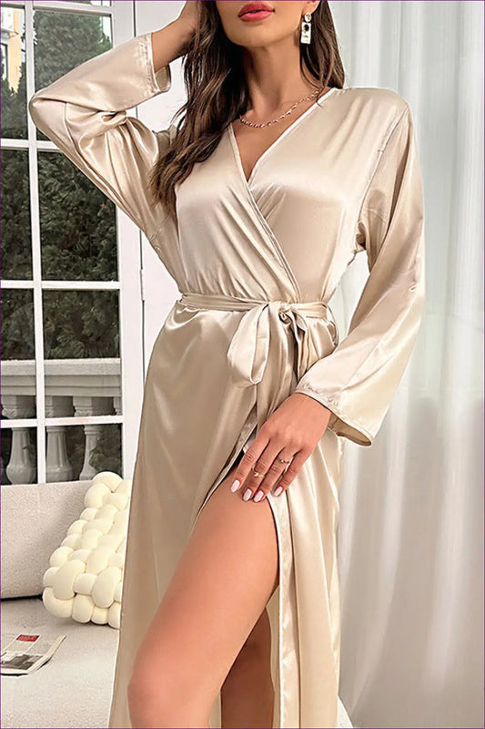 Luxuriate In Comfort And Style With Our Silky Long Sleeve Satin Bathrobe. Smooth Emulation Silk Fabric