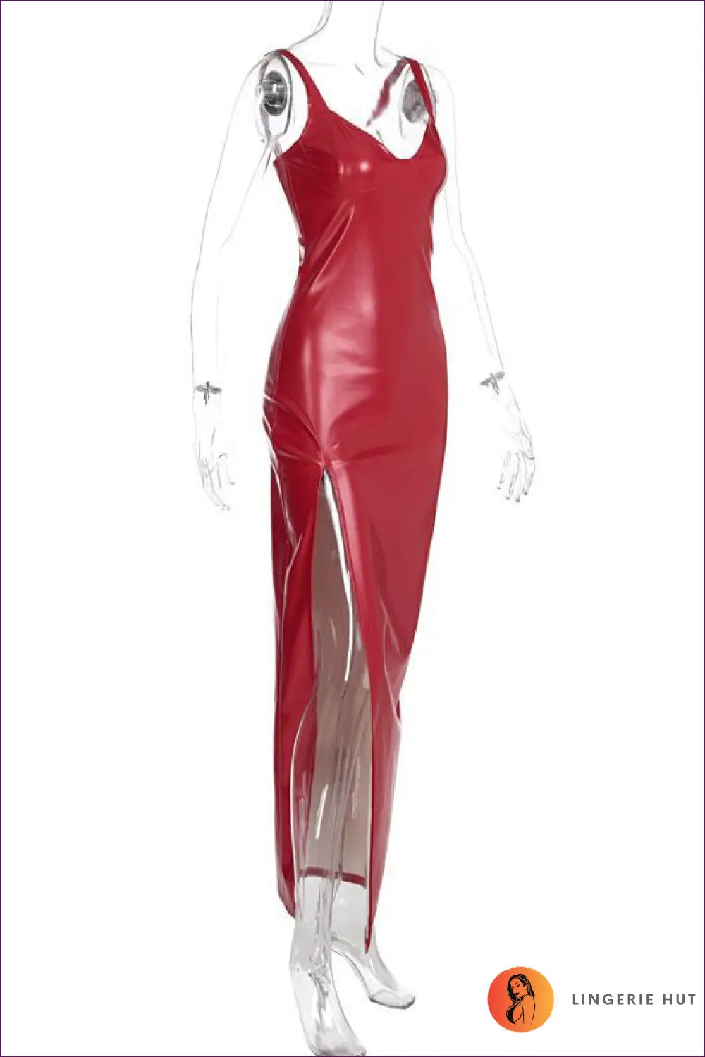 Sizzling Red Faux Leather Maxi Dress - Bold Glamour for Bodycon, Clubwear, Cutout, Dress,