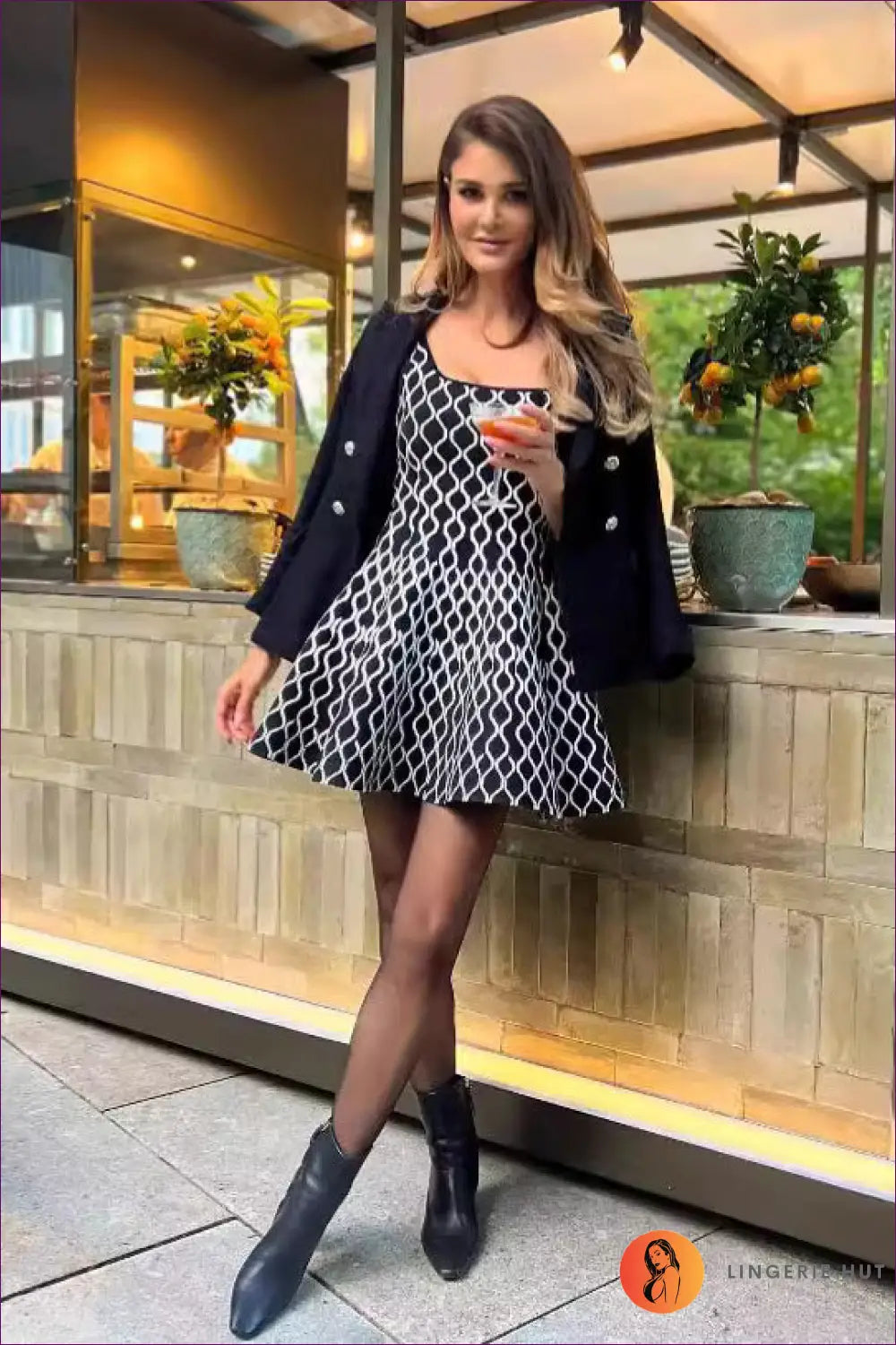 Skater Mini Dress with Geometric Print - Effortless Daytime Cool - Dresses - Lingerie Hut - A-line • Casual • Everyday