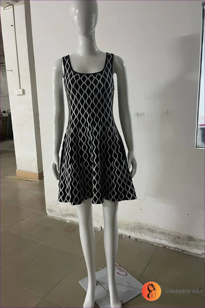 Skater Mini Dress with Geometric Print - Effortless Daytime Cool - s / Black - Dresses - Lingerie Hut - A-line • Casual